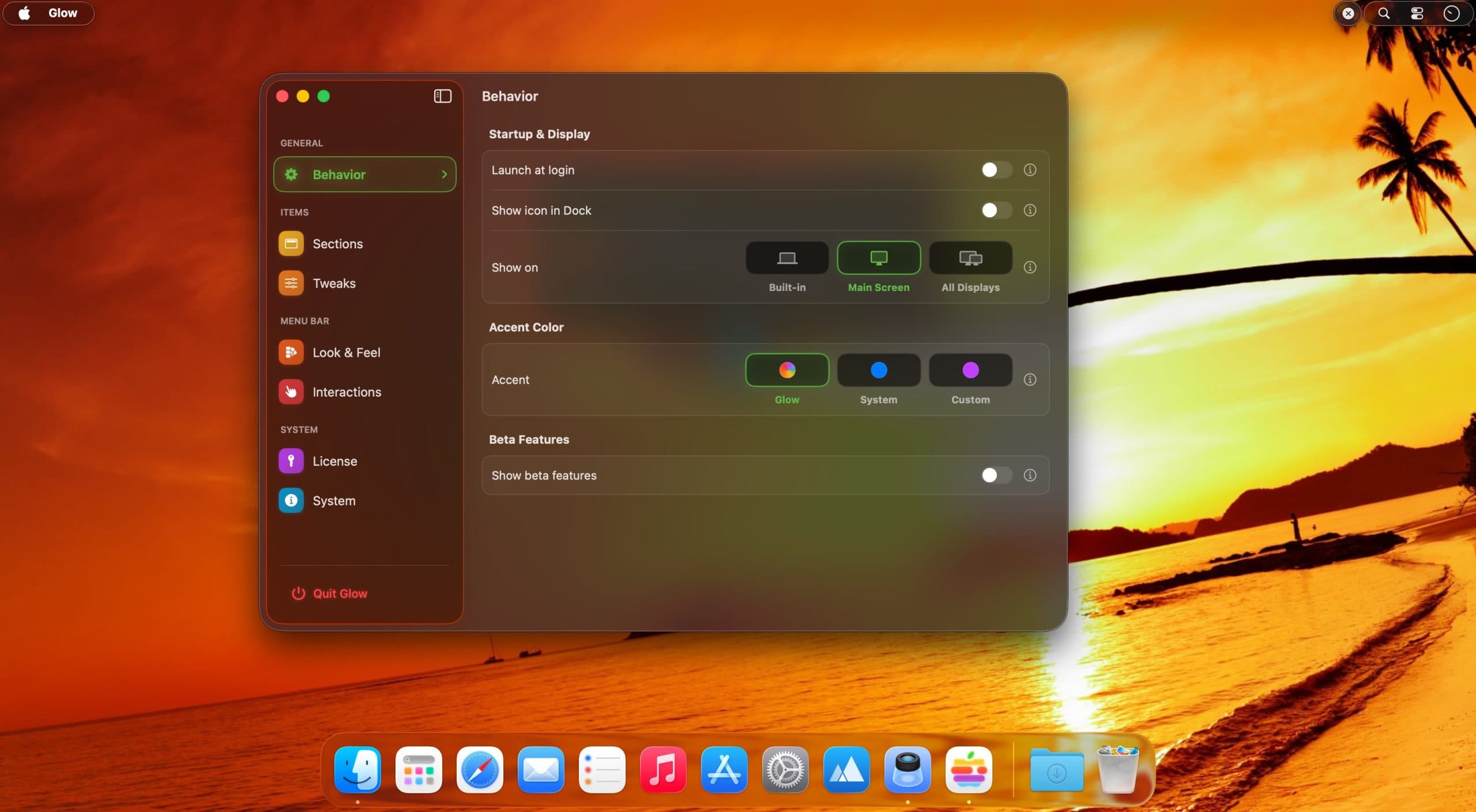 Glow 2.0.0 Mac Menu Bar Manager Customization Tool