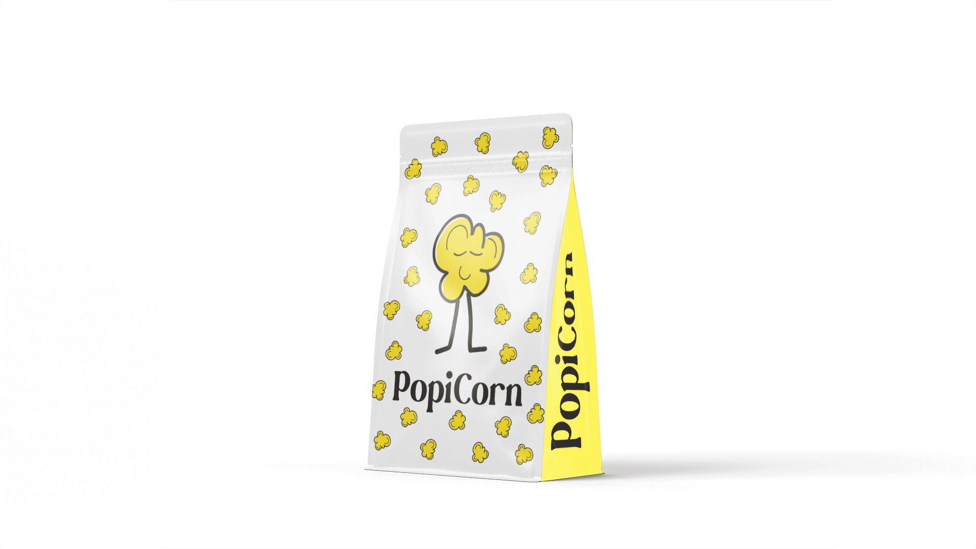 Diseño de bolsa para palomitas Popicorn por Rara Avis Estudio Creativo | Packaging ilustrado premium para snacks en Granada y Alicante