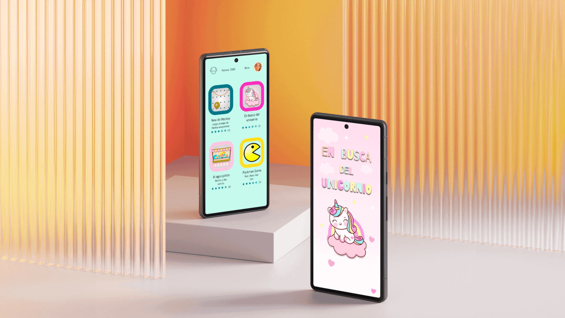 Pantallas de varios juegos del prototipo UX/UI de la app Mini Games, diseñados por Rara Avis Estudio.