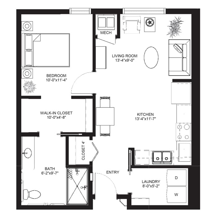Assisted living one bedroom a accessible floor plan, Davenport IA