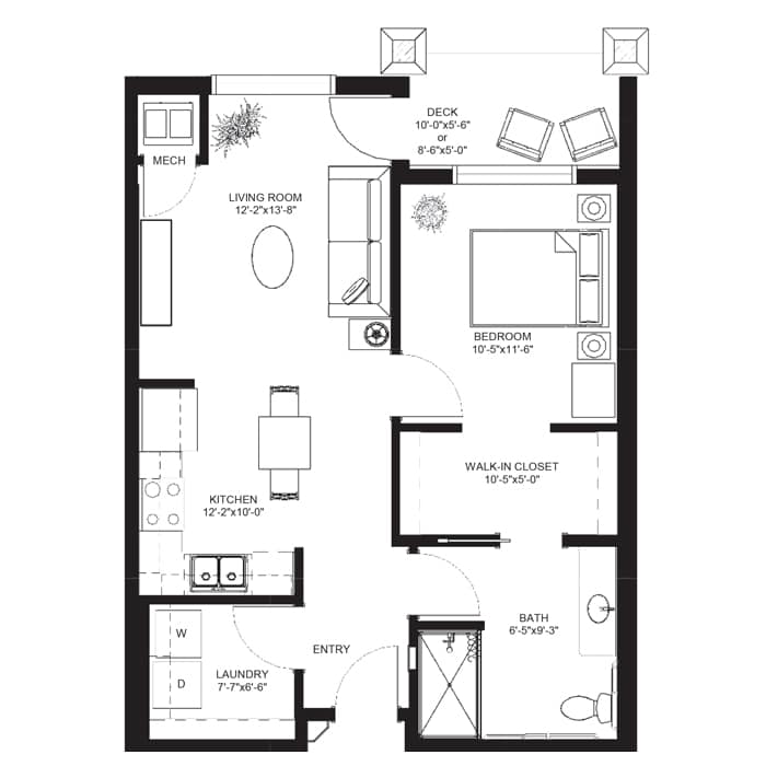 Assisted living one bedroom c floor plan, Davenport IA