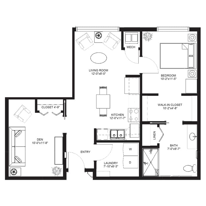 Assisted living one bedroom den a accessible floor plan, Davenport IA