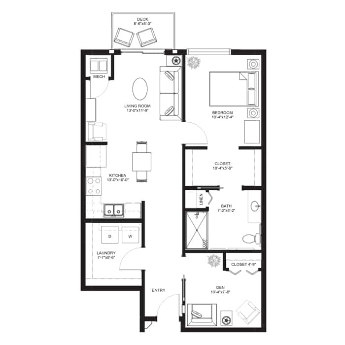 Independent living one bedroom plus den D floor plan, Davenport IA