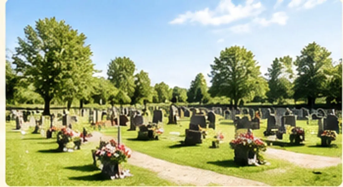 Illustrative cemetery grounds with gravestones