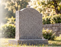 Granite memorial headstone in a peaceful garden