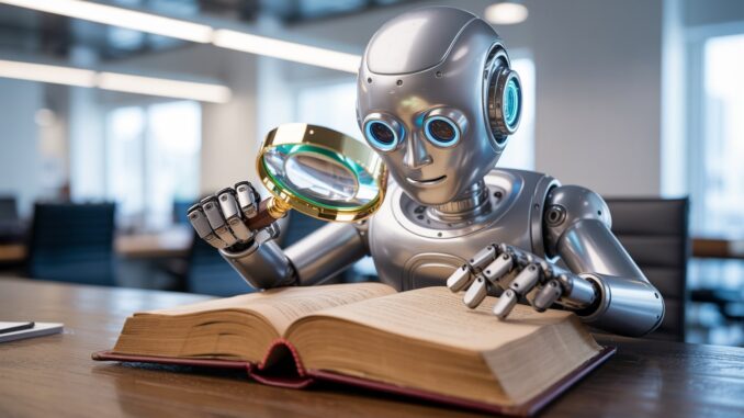 KI Roboter mit Lupe KI Roboter mit Lupe