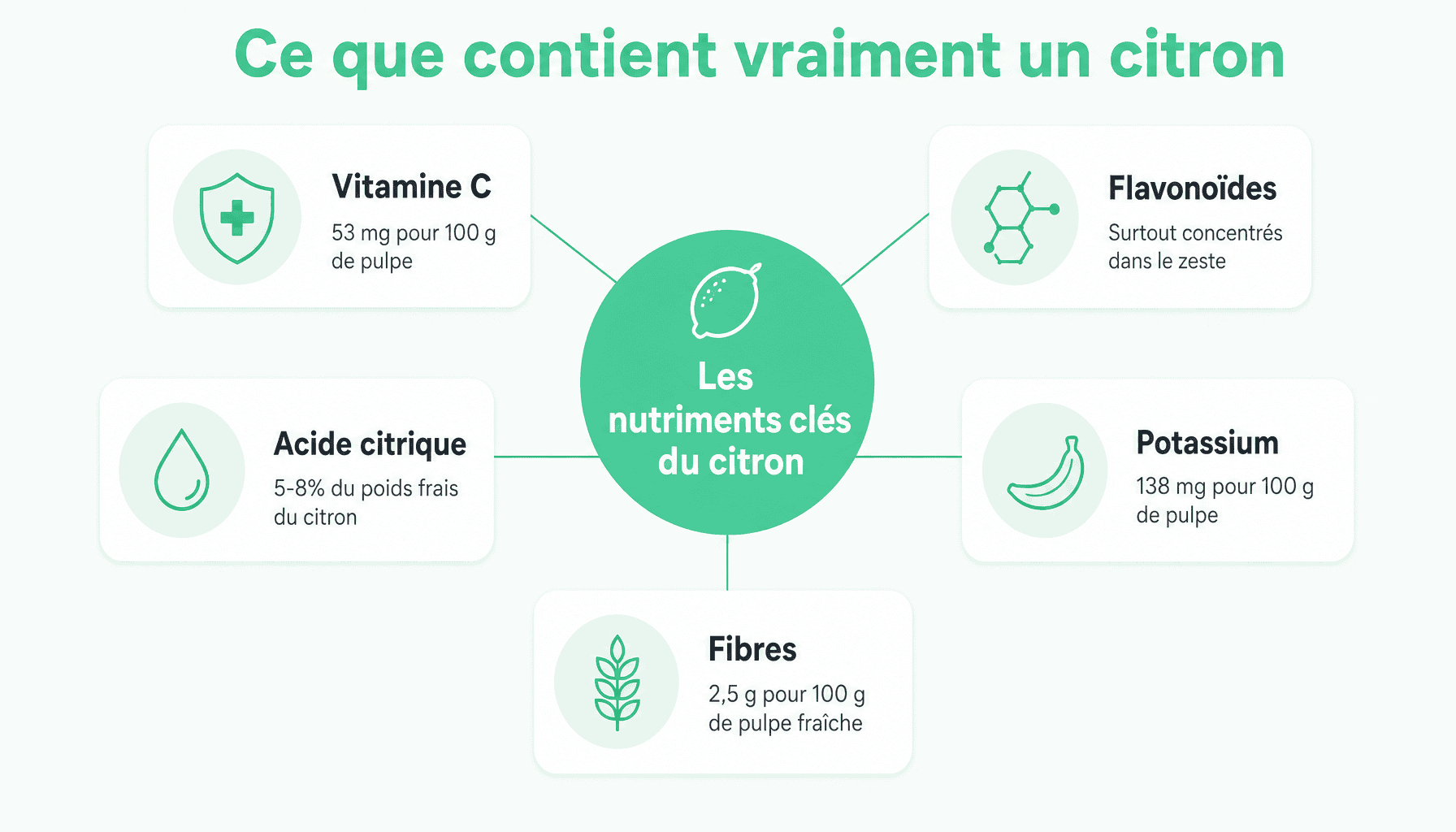 Composition nutritionnelle du citron : vitamine C, flavonoïdes, acide citrique et potassium. Est ce que le citron est bon pour la santé