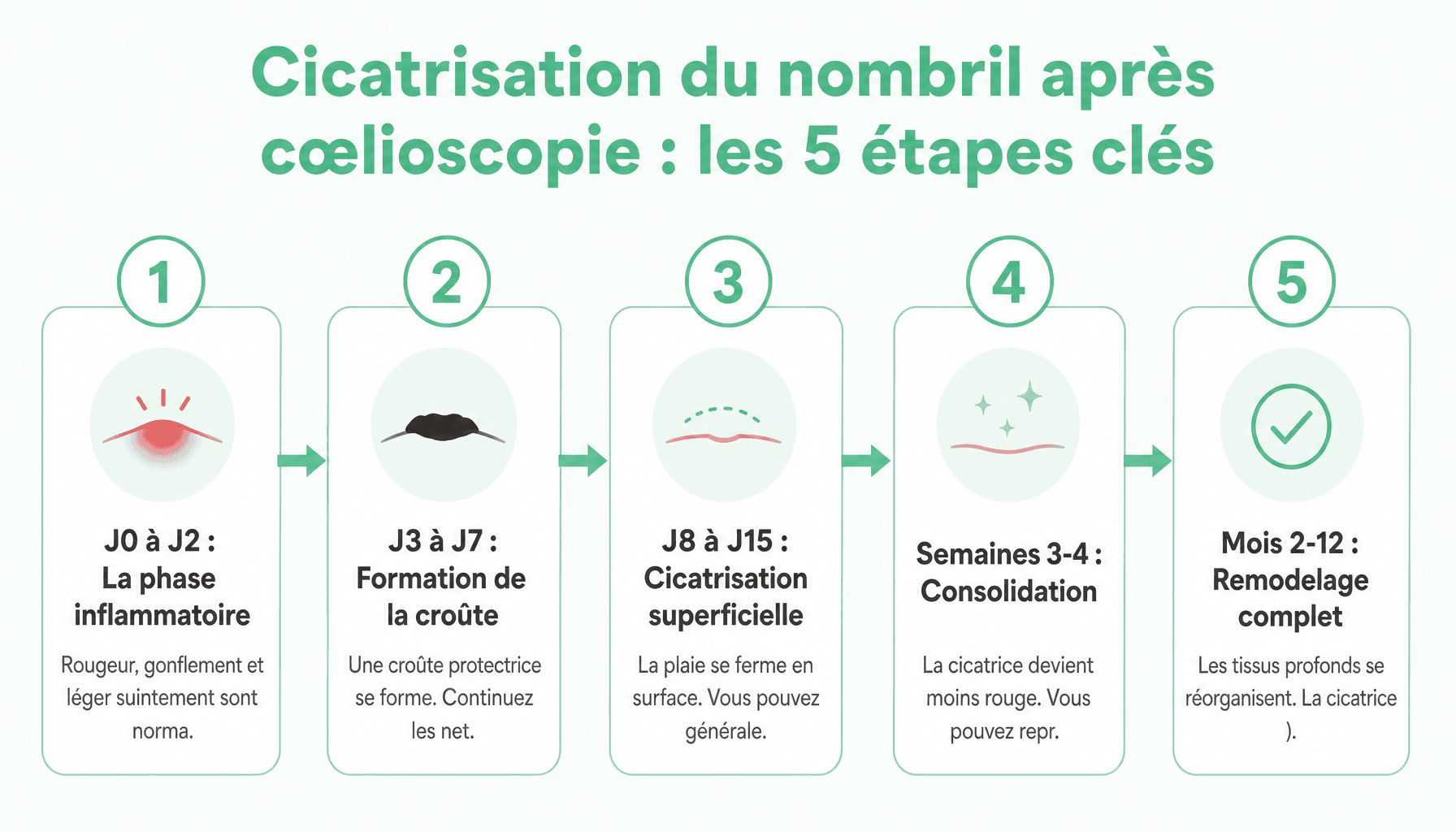 Les 5 étapes de cicatrisation du nombril après cœlioscopie : de l'incision à la guérison complète