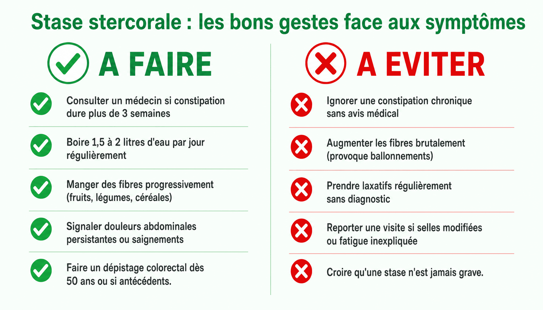 Infographie stase stercorale colique cancer : à faire et à éviter pour prévenir les risques