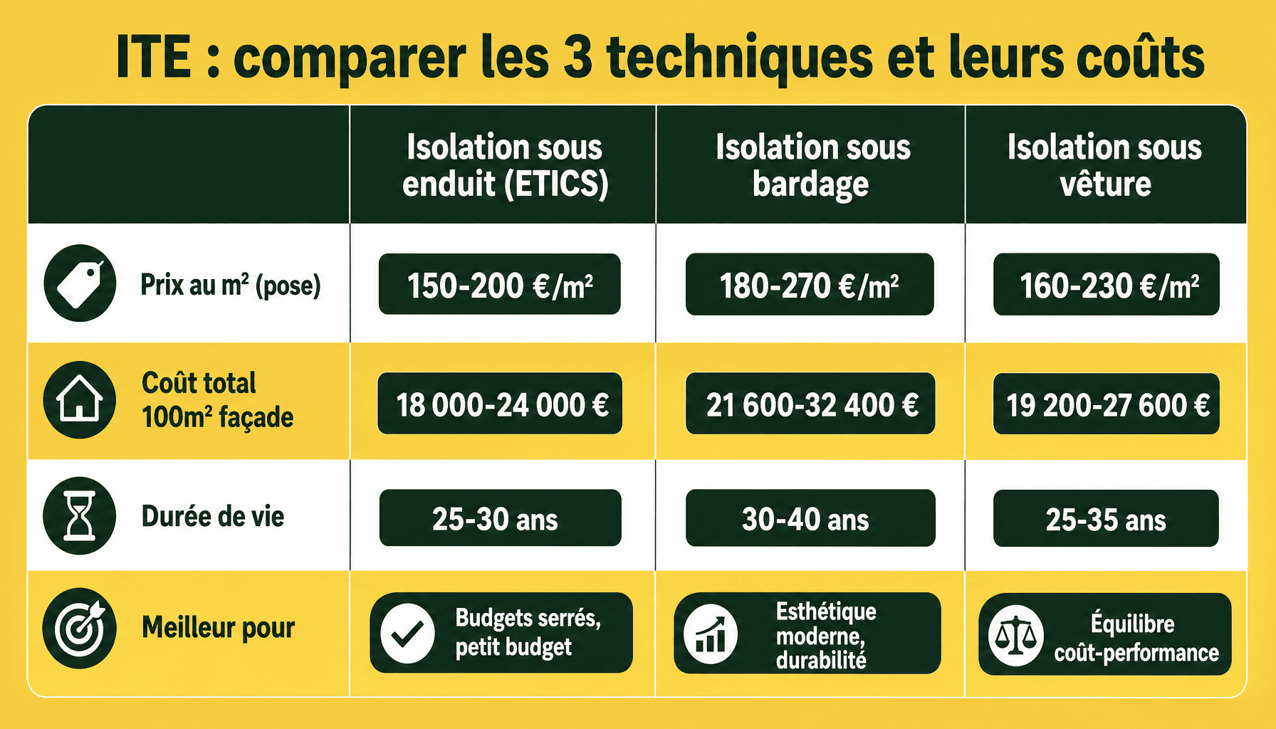 Comparaison des techniques isolation extérieur maison 100m2 : enduit, bardage, vêture avec prix et performances