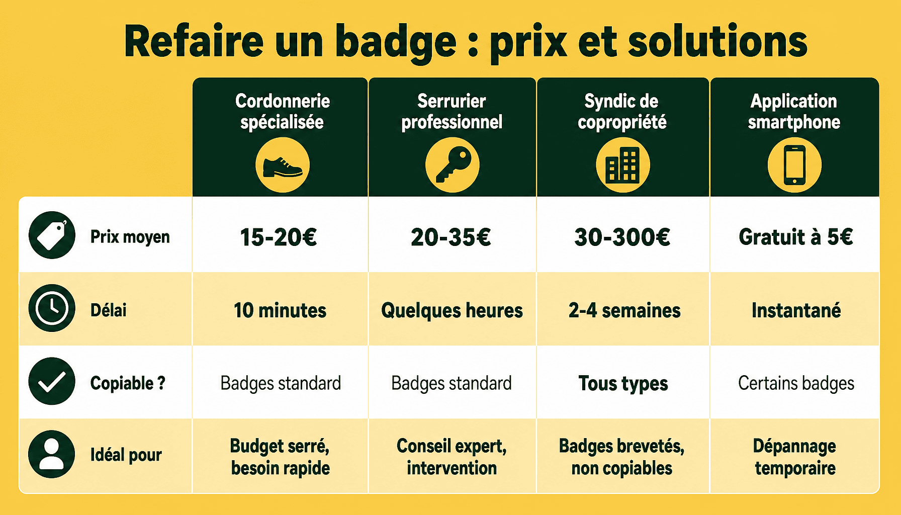 Comparatif refaire un badge d'immeuble prix selon prestataire et type de badge RFID