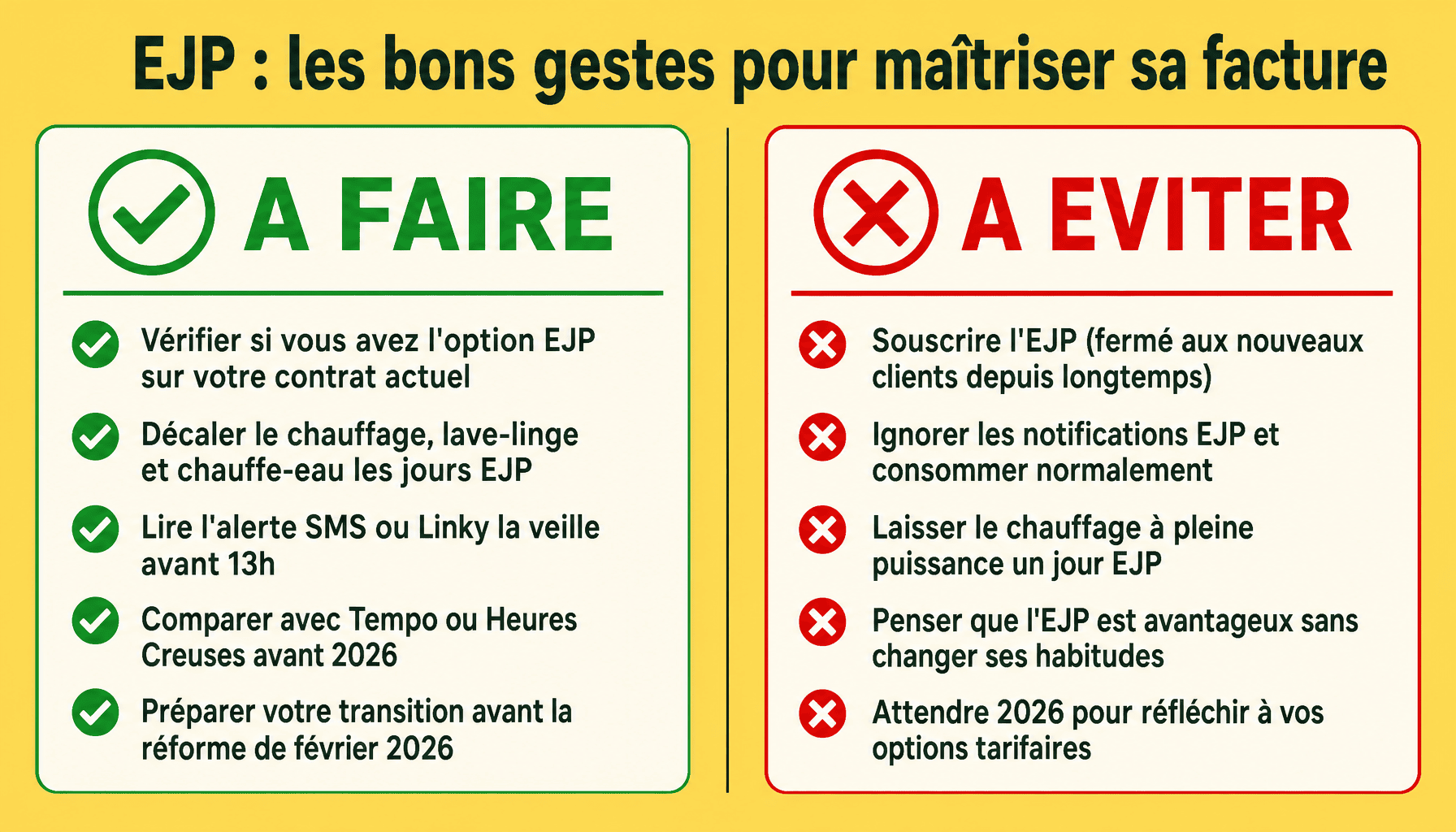 Infographie EJP : à faire et à éviter les 22 jours de pointe tarifaire d'EDF