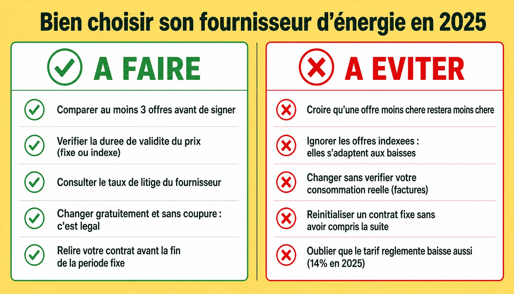 Infographie comparatif energie 60 millions de consommateur : bonnes pratiques et pieges a eviter pour changer de fournisseur