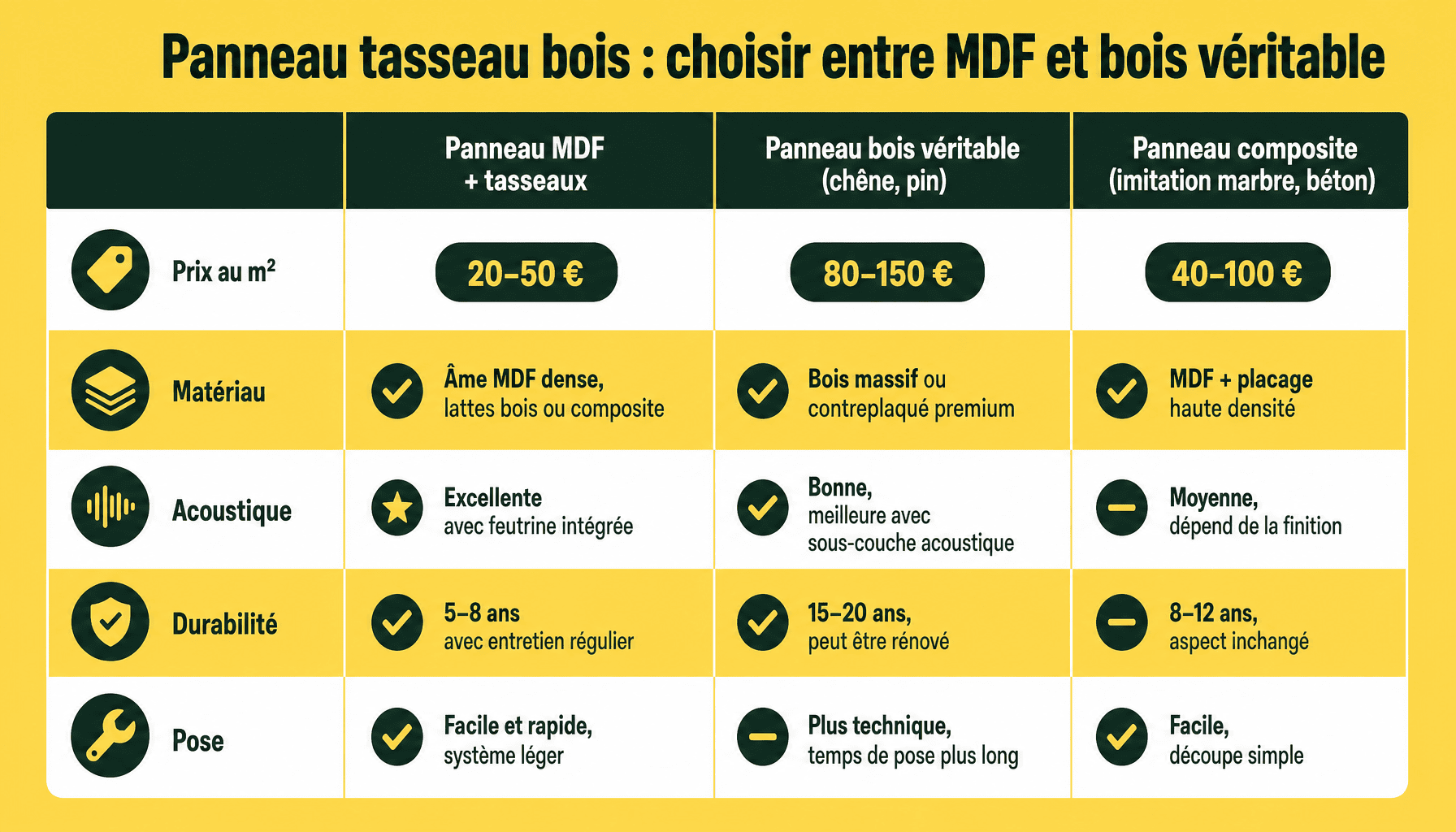 Comparaison panneau tasseau bois : prix, durabilité, pose et entretien des deux grandes familles