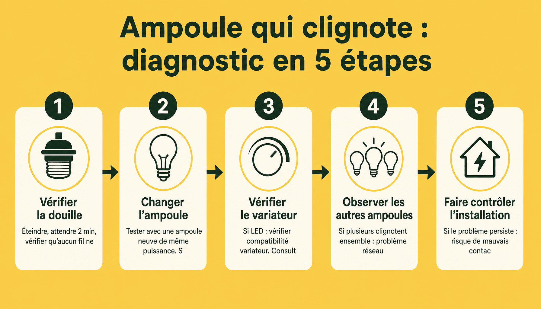 Guide diagnostic ampoule qui clignote danger : vérifier douille, ampoule, variateur, installation électrique