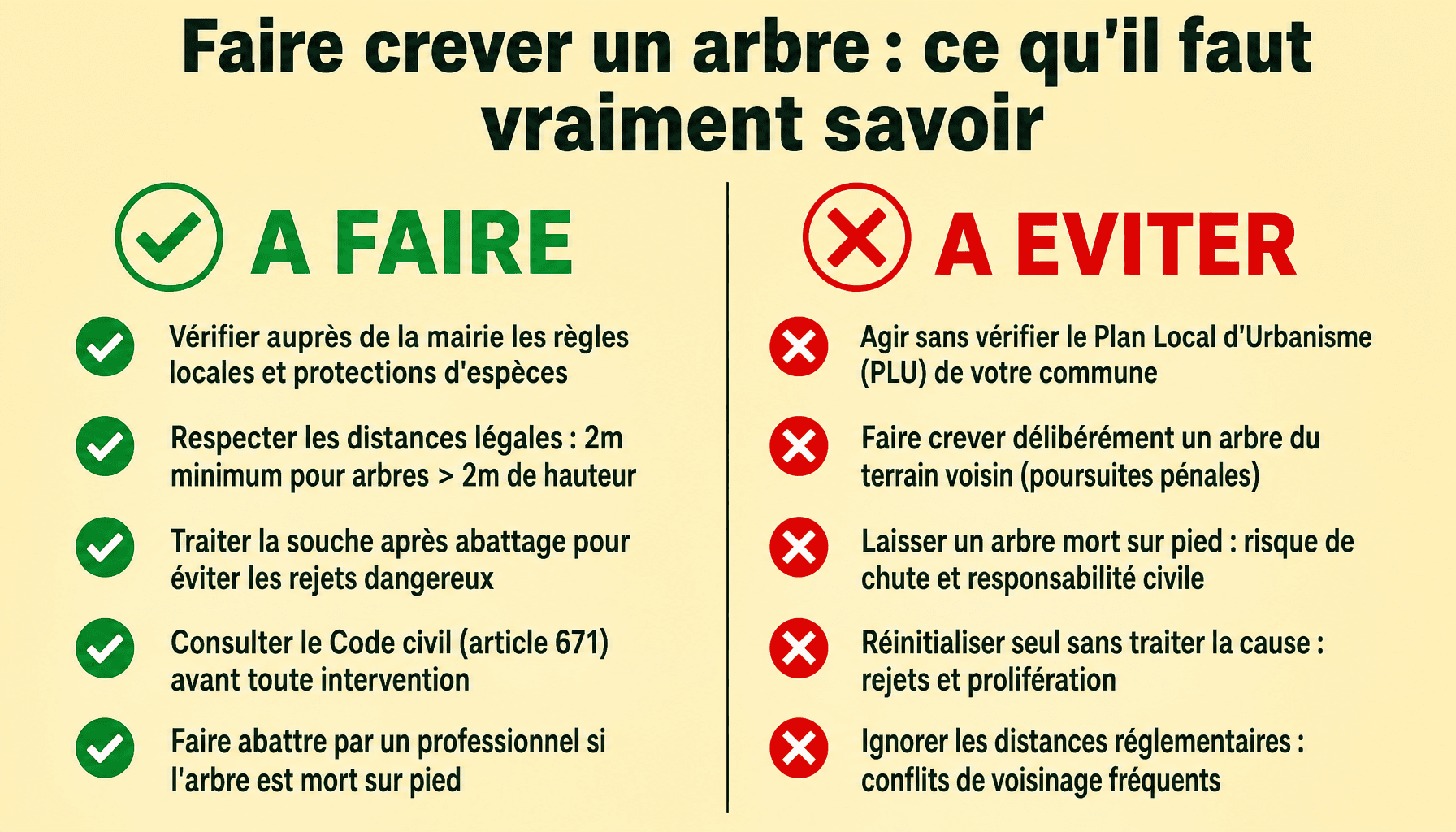 Infographie comment faire crever un arbre gênant : bonnes pratiques et erreurs à éviter