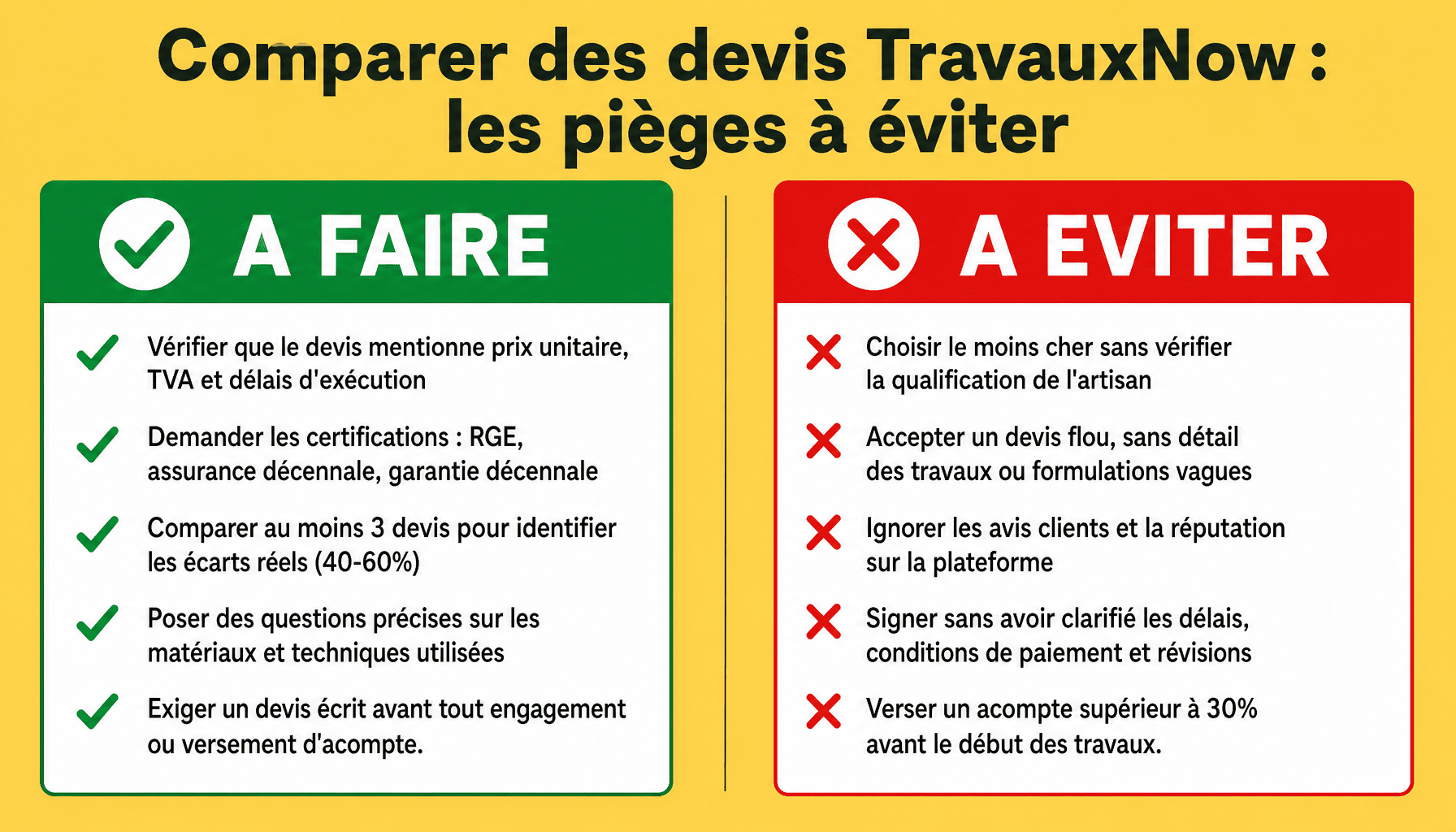 Infographie comparer devis TravauxNow : bonnes pratiques et erreurs courantes pour bien choisir
