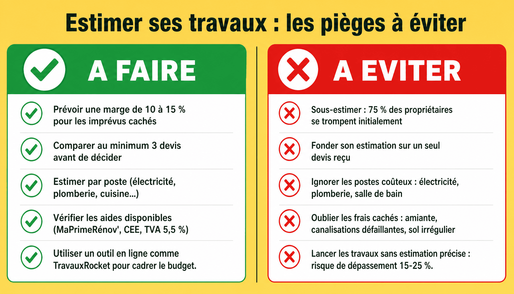 Infographie estimation travaux TravauxRocket : bonnes pratiques et erreurs courantes pour chiffrer sa rénovation