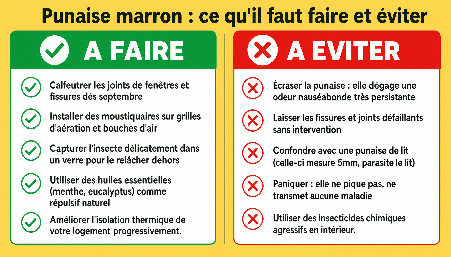 Infographie punaise marron dans la maison signification : bonnes pratiques et erreurs à éviter pour l'automne
