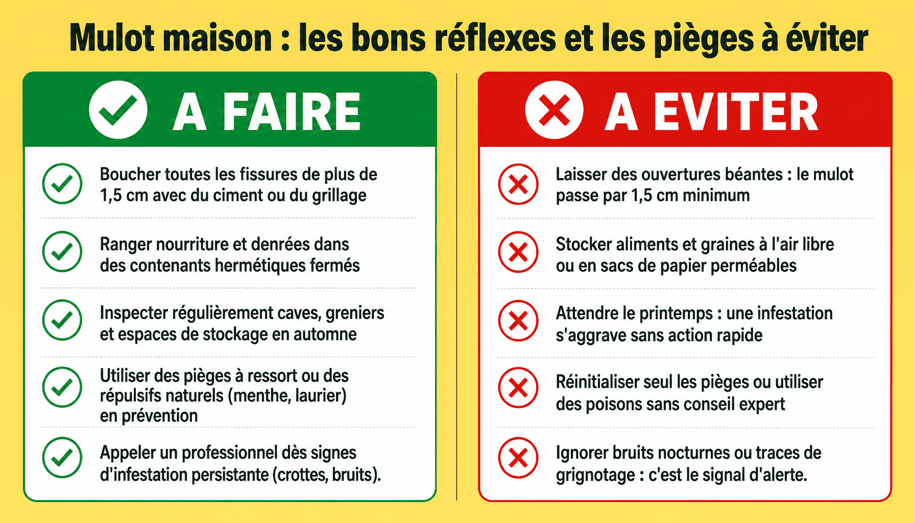 Infographie mulot maison : à faire et à éviter pour identifier et éloigner efficacement