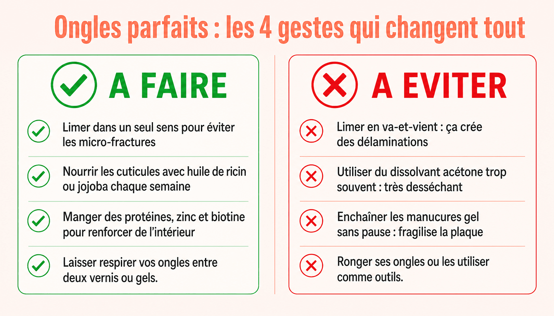 Infographie comment avoir de beaux ongles : à faire et à éviter pour des ongles sains et forts