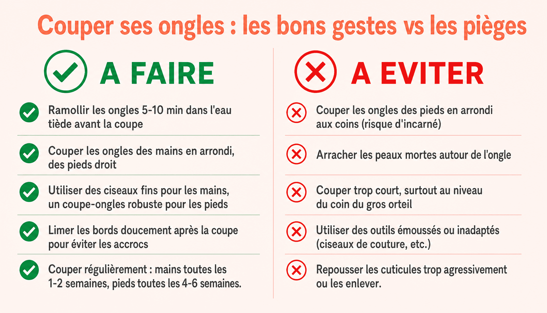 Infographie comment se couper les ongles : à faire et à éviter pour mains et pieds