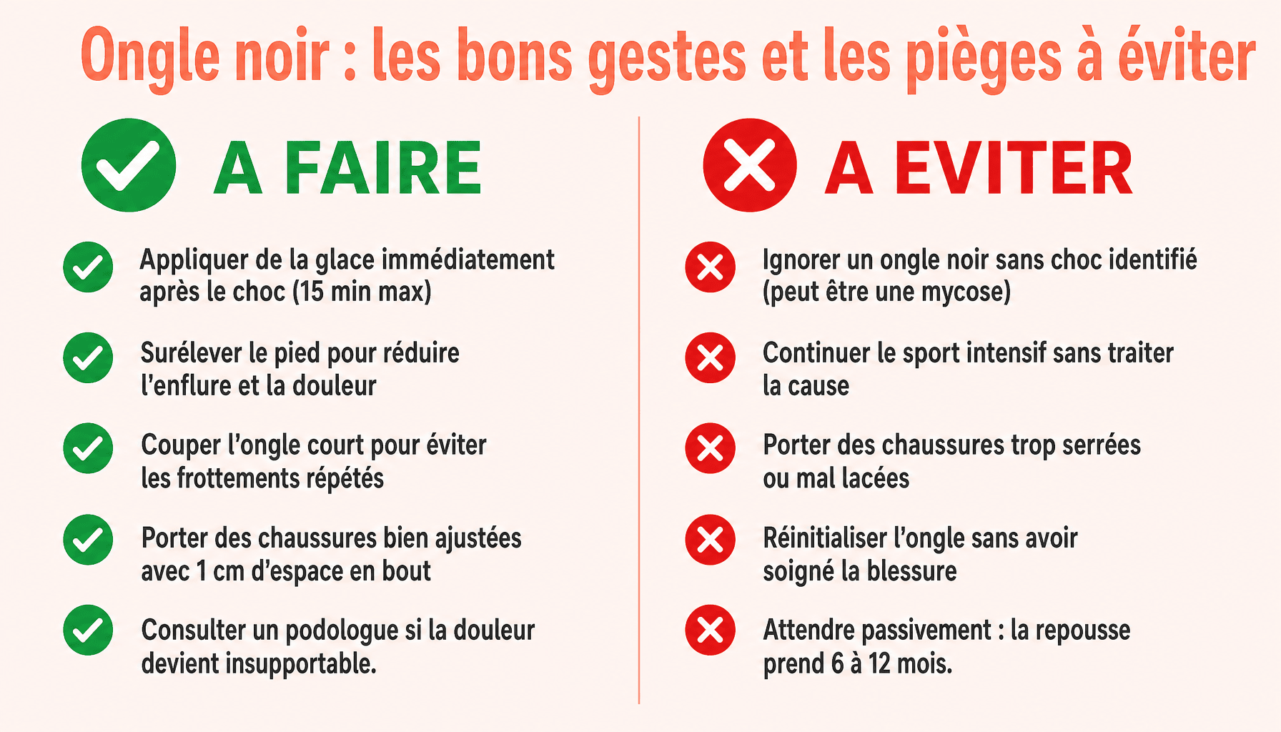 Infographie comment soigner un ongle noir : à faire et à éviter pour soulager rapidement