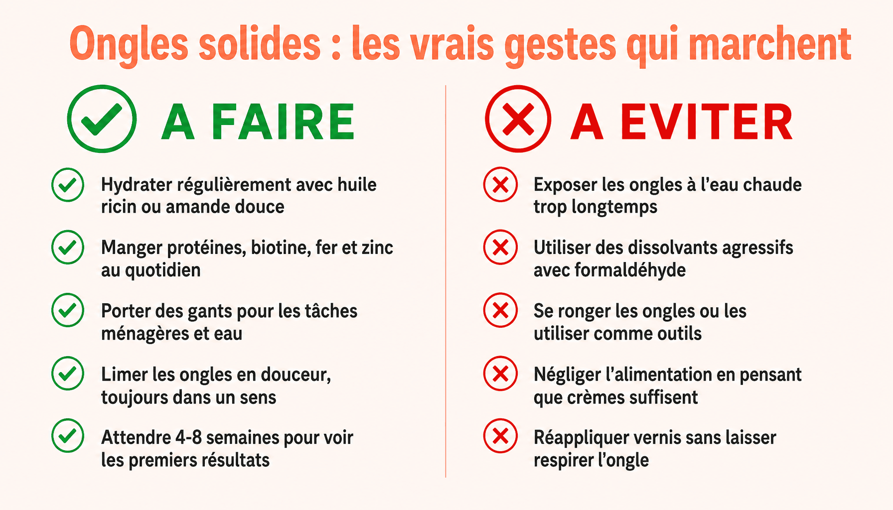Infographie comment durcir les ongles : à faire et à éviter pour des ongles solides