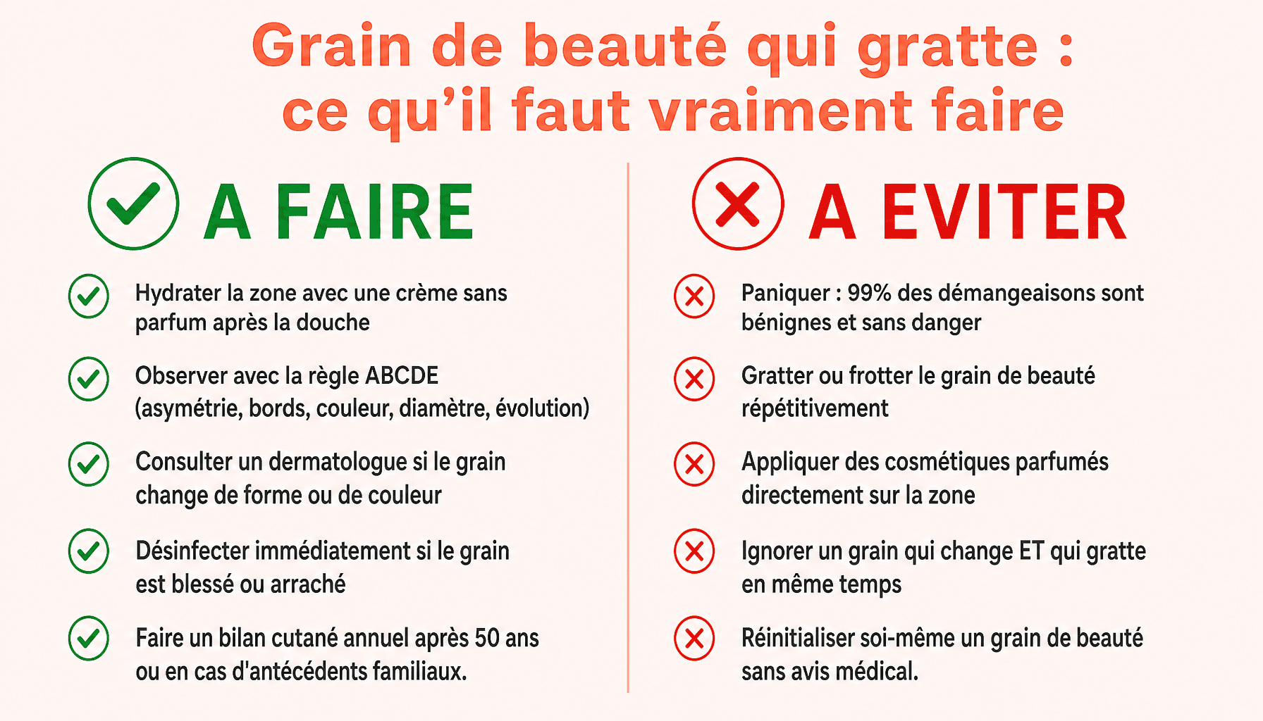 Infographie grain de beauté qui gratte : à faire et à éviter pour bien réagir