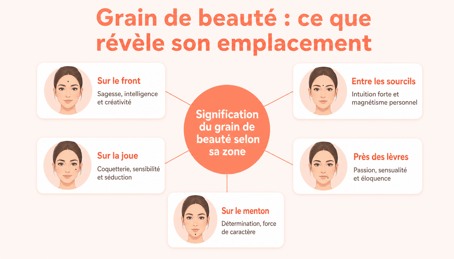 Infographie grain de beauté signification selon localisation visage corps zones