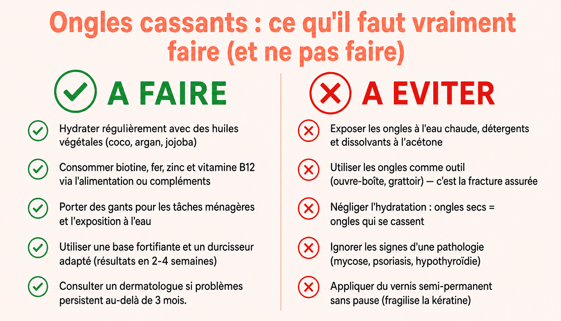 Infographie ongles cassants et mous : bonnes et mauvaises habitudes pour des ongles solides