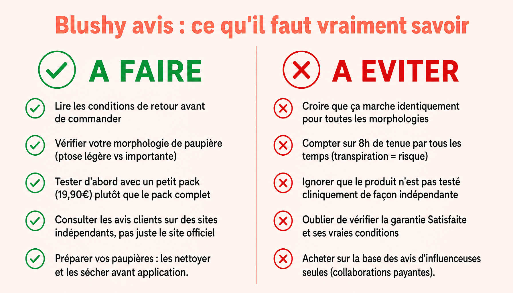 Infographie blushy avis : à faire et à éviter avant d'acheter les bandes rehaussantes