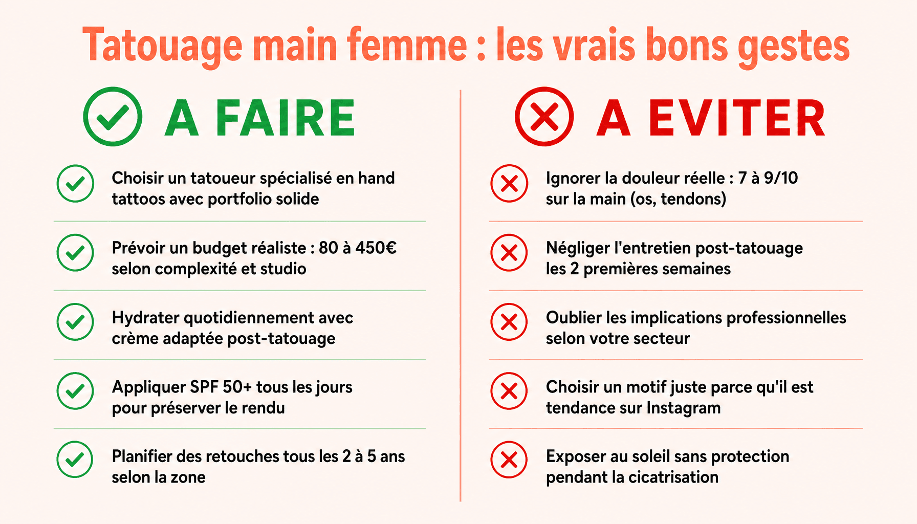 Guide tatouage main femme : à faire et à éviter avant et après le tatouage