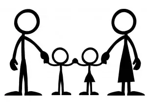 Stick figure family moving overseas