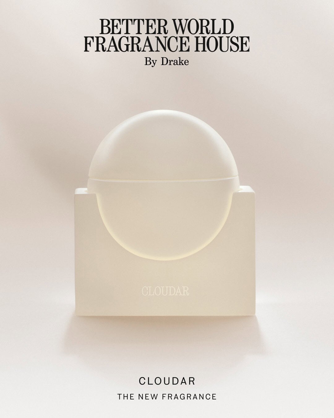 Cloudar Eau de Parfum by Drake in a cream spherical bottle with an opaque matte finish