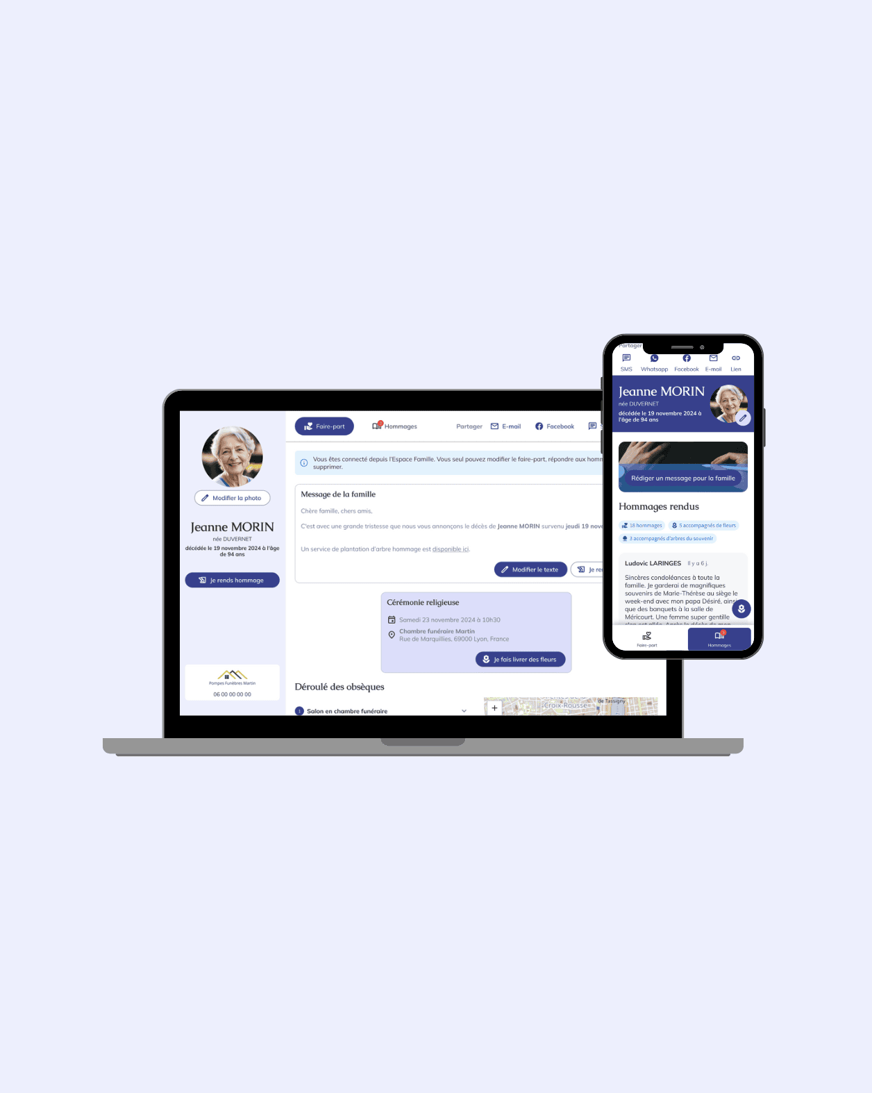 Interface de l'espace hommage