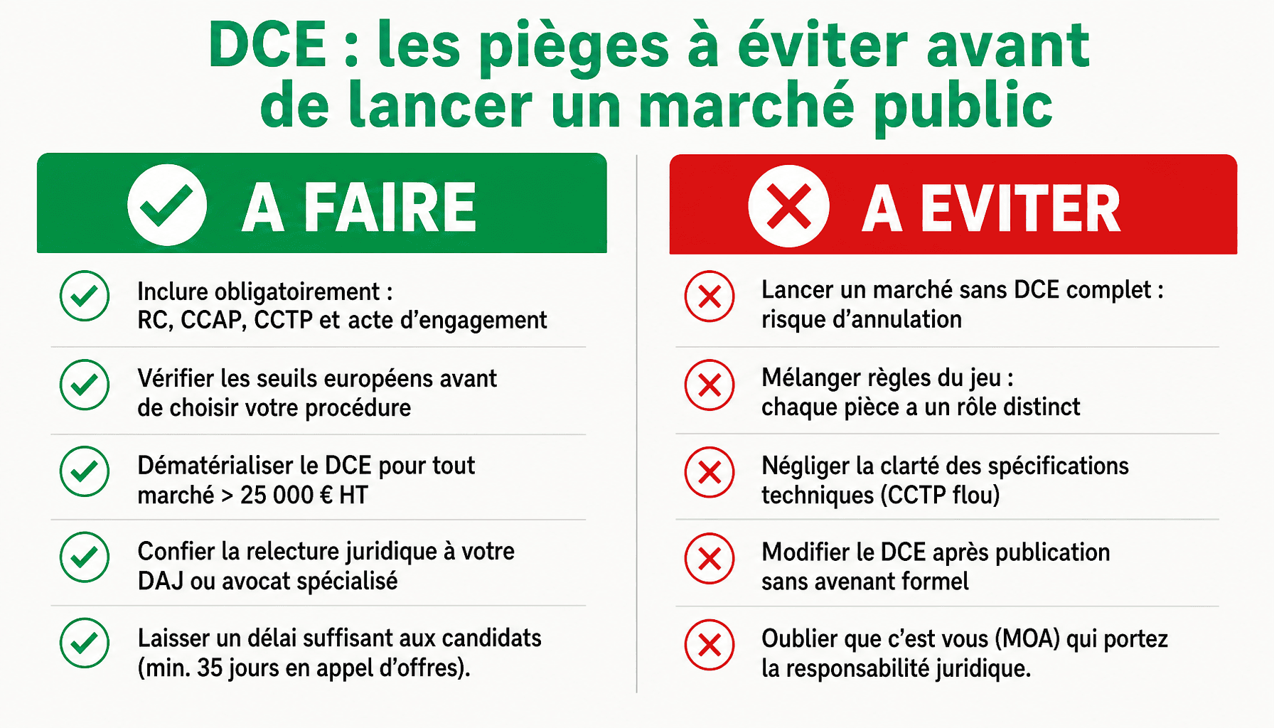 Infographie dossier de consultation des entreprises : bonnes pratiques et erreurs à éviter pour acheteurs publics