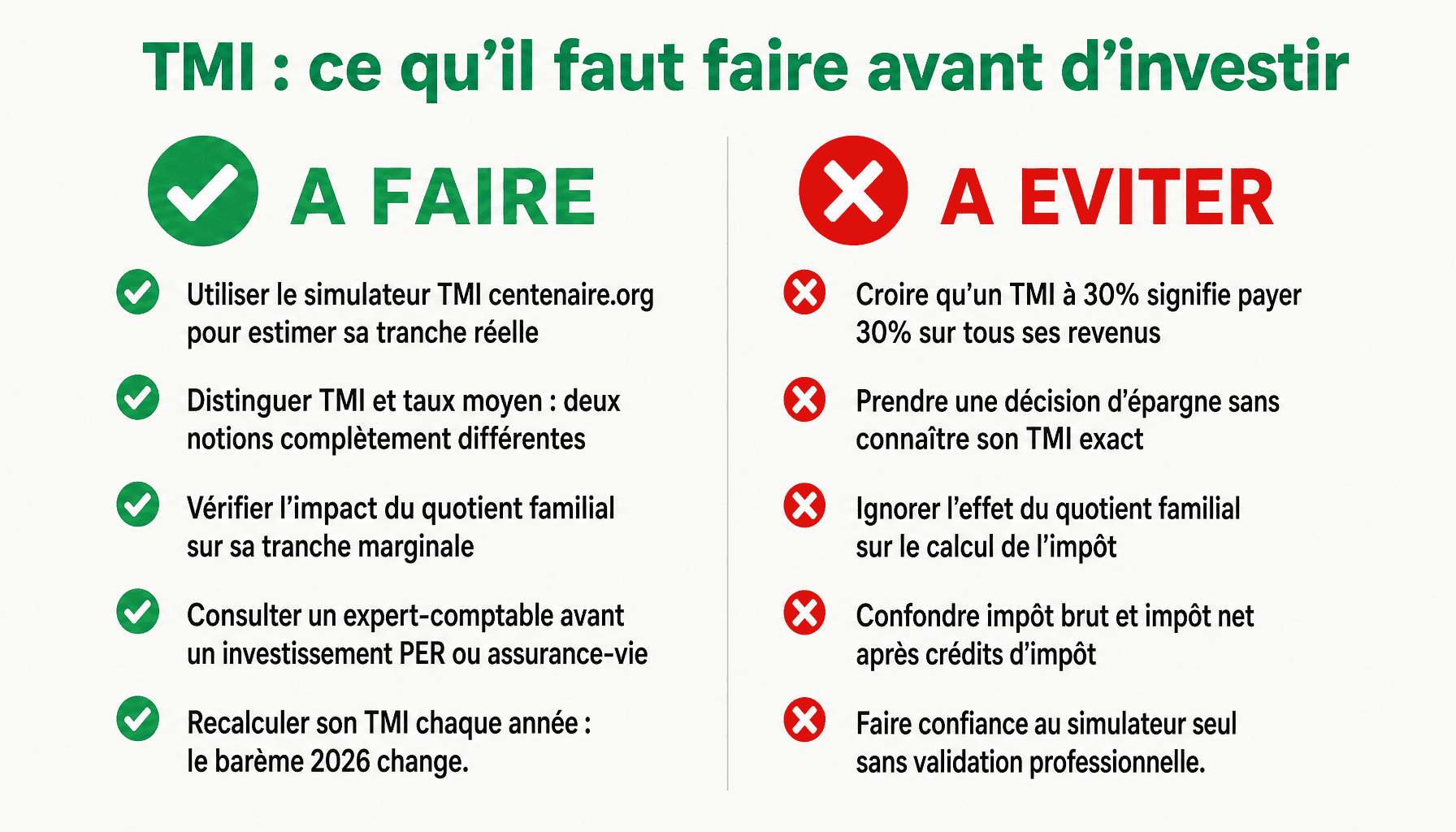Infographie simulateur TMI centenaire.org : bonnes pratiques et erreurs à éviter pour calculer sa tranche marginale d'imposition