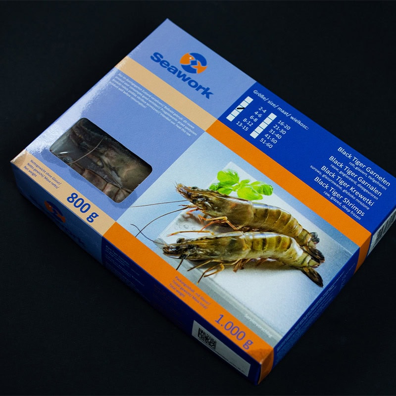 Креветки Black Tiger 6–8 с головой — сырые тигровые креветки премиум-класса.