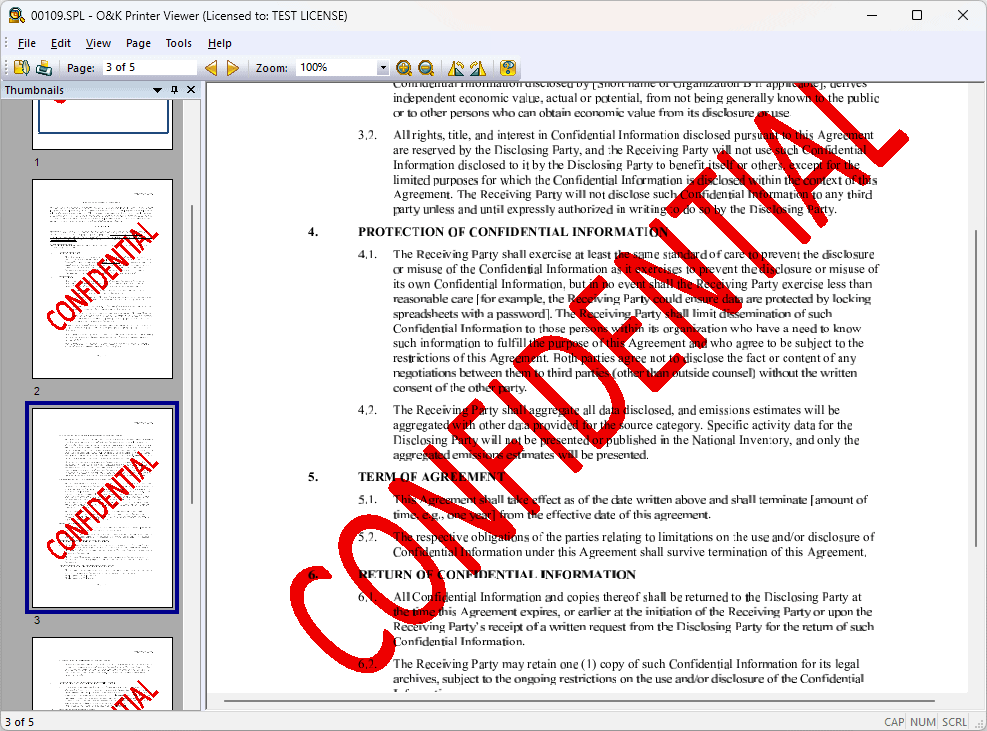 Preview of a printed document