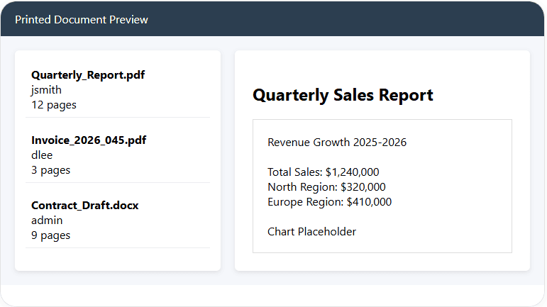 Preview of printed document captured by printer monitoring software