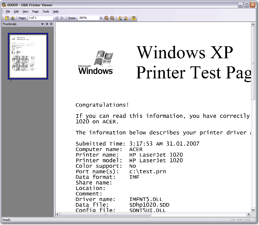 Viewing printer output in O&K Printer Viewer