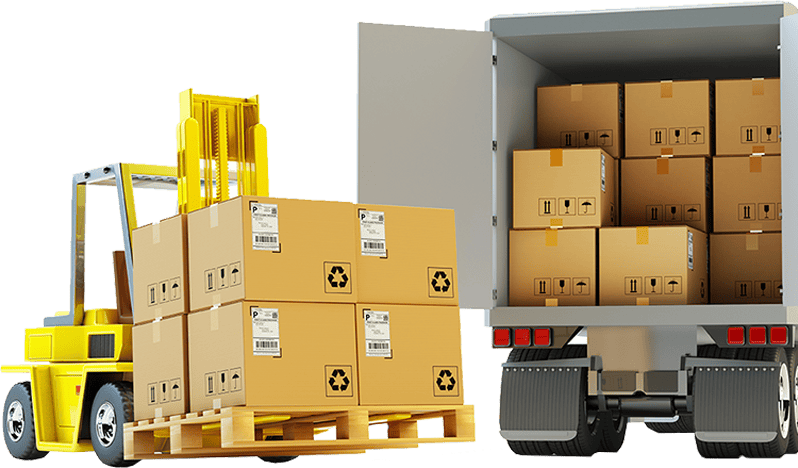 Forklift loading boxes into truck