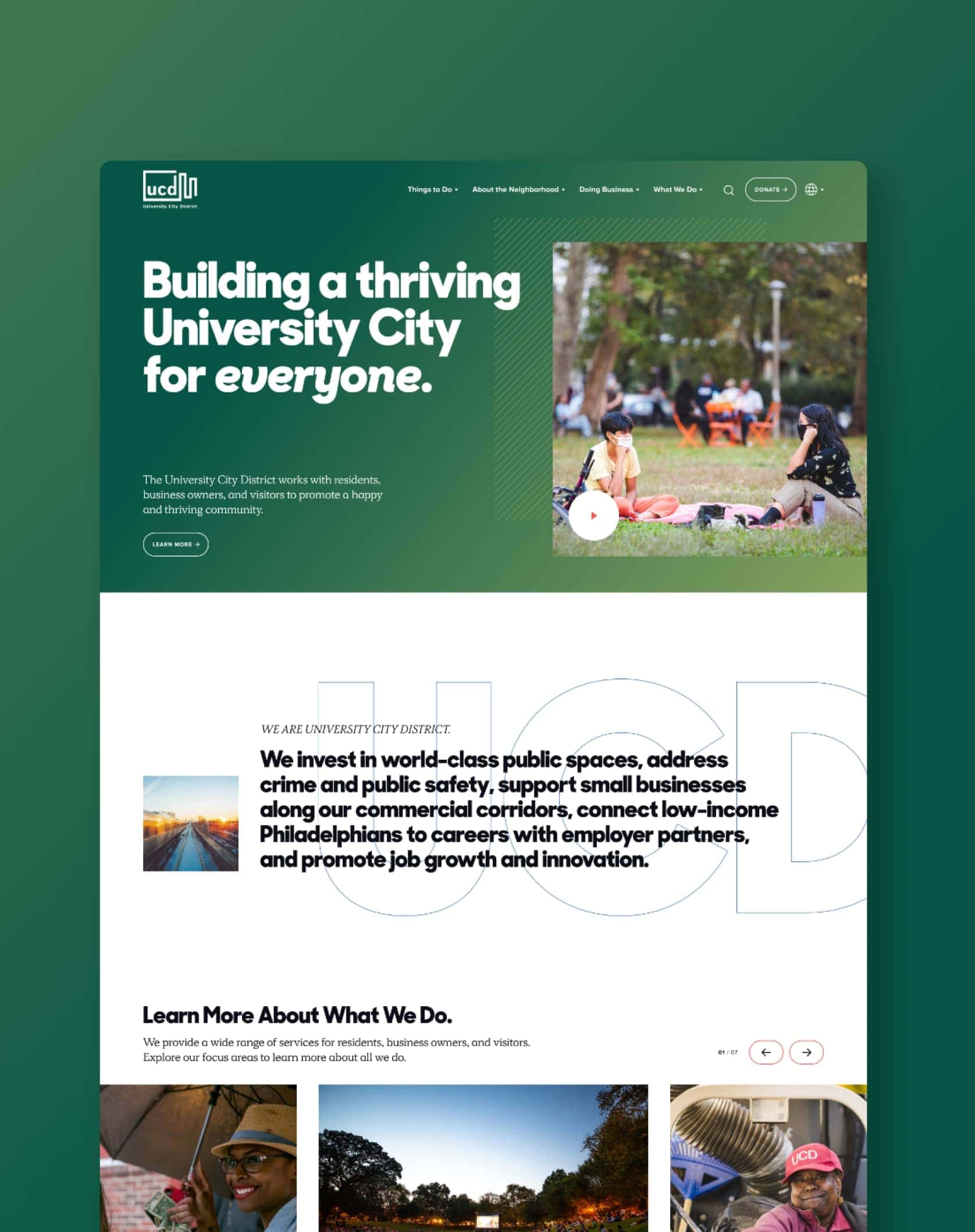 Homepage web design for University City Philadelphia BID