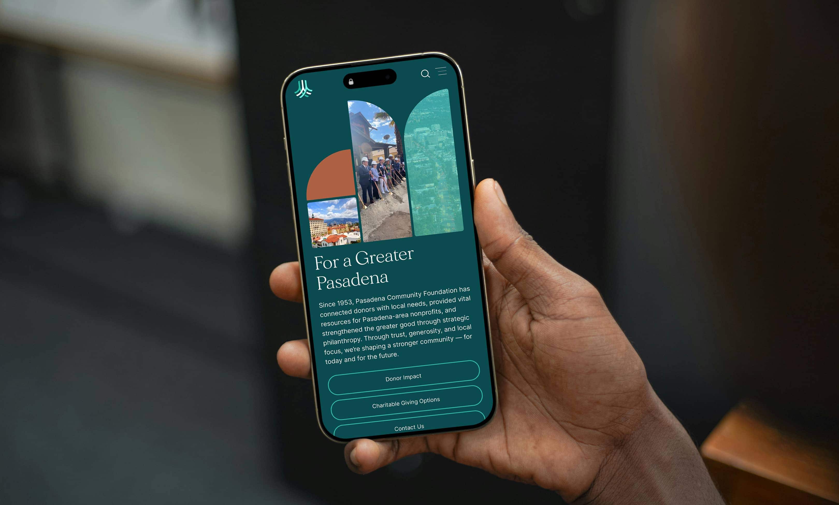 Mockup of PCF new homepage banner in mobile view