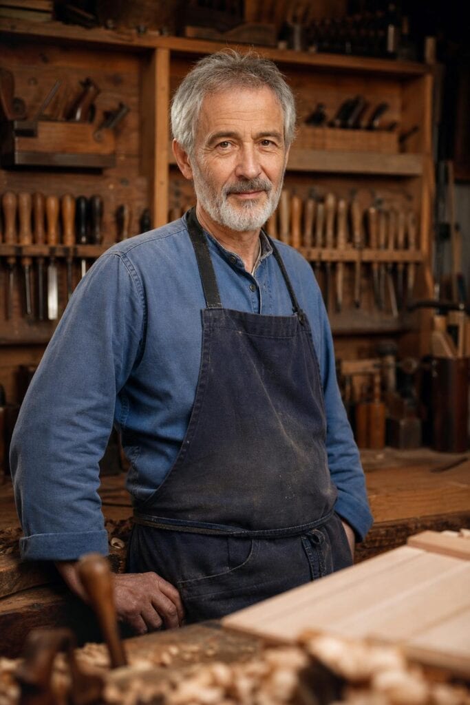Henri Lavigne, ébéniste d'art à Champagnole, dans son atelier