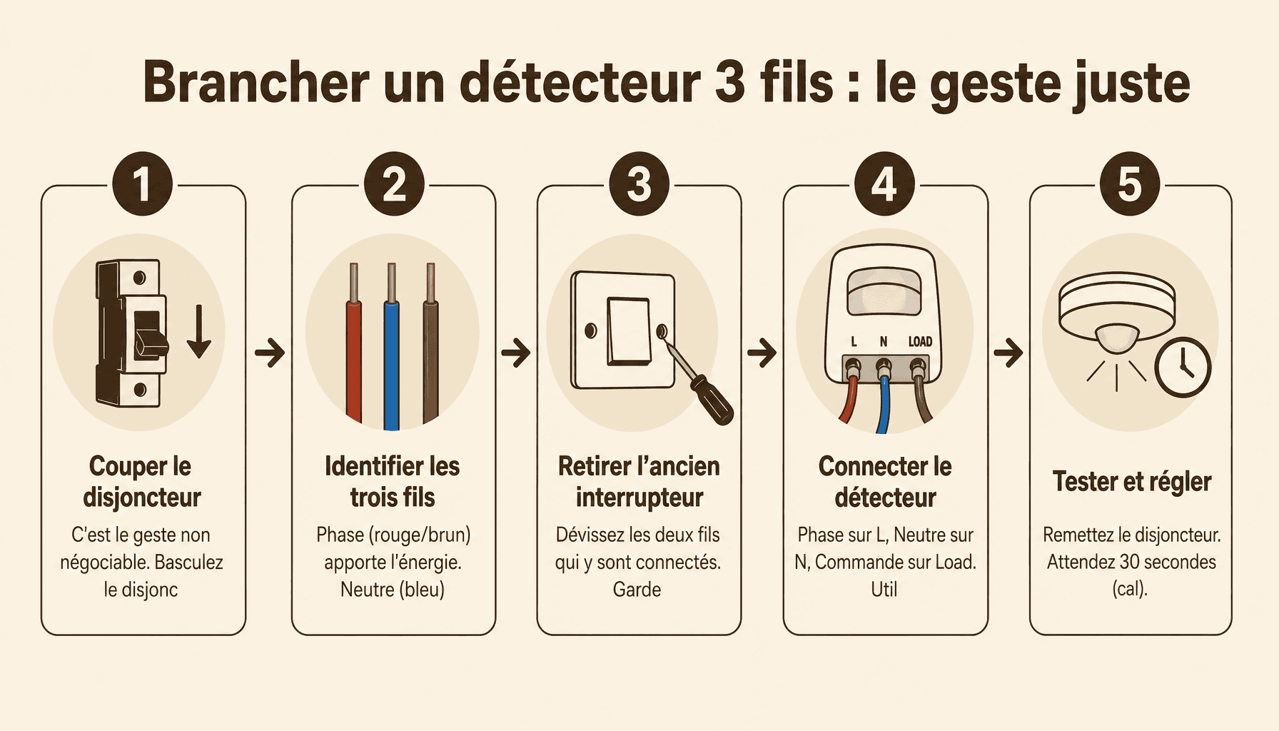 Comment brancher un détecteur de mouvement 3 fils : 5 étapes simples et sécurisées pour remplacer un interrupteur