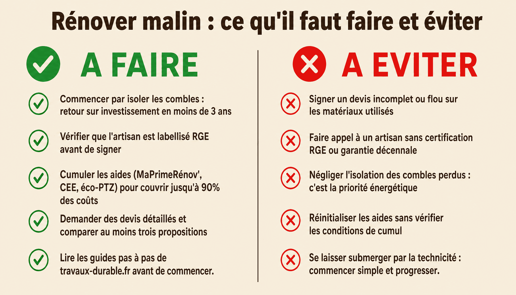 Guide pratique des bonnes et mauvaises pratiques en rénovation énergétique selon travaux-durable.fr