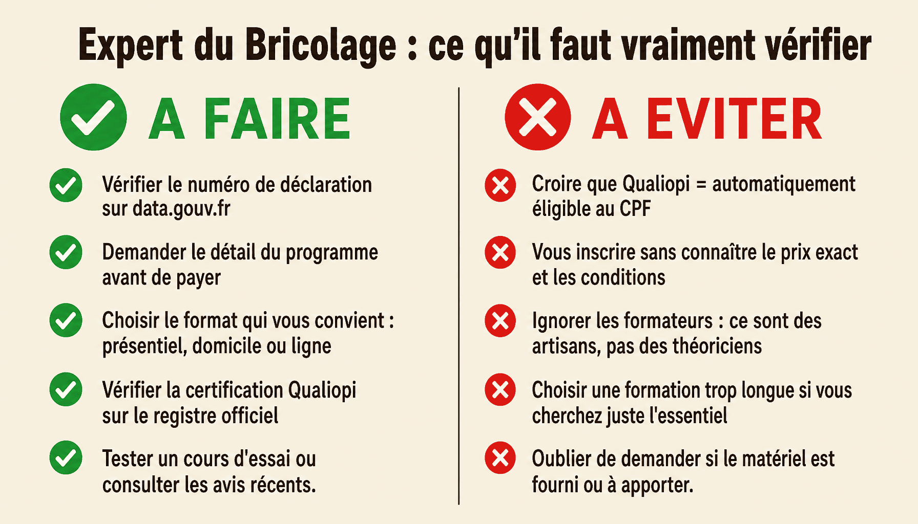 Infographie expertdubricolage formation cambrai prix : à faire et à éviter avant de s'inscrire