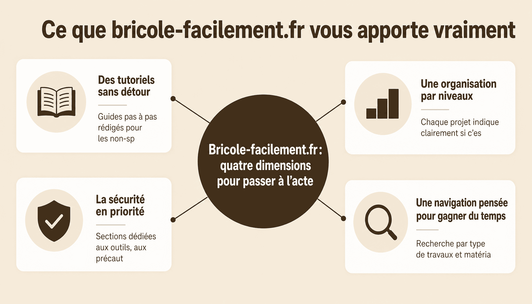 Les 4 piliers de bricole-facilement.fr pour débuter le bricolage sans stress